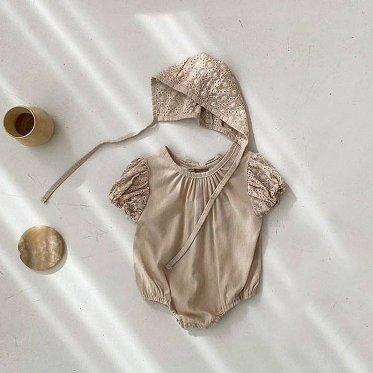 【BABY】レース切り替えロンパース(ボンネット付き) CawaKomostore