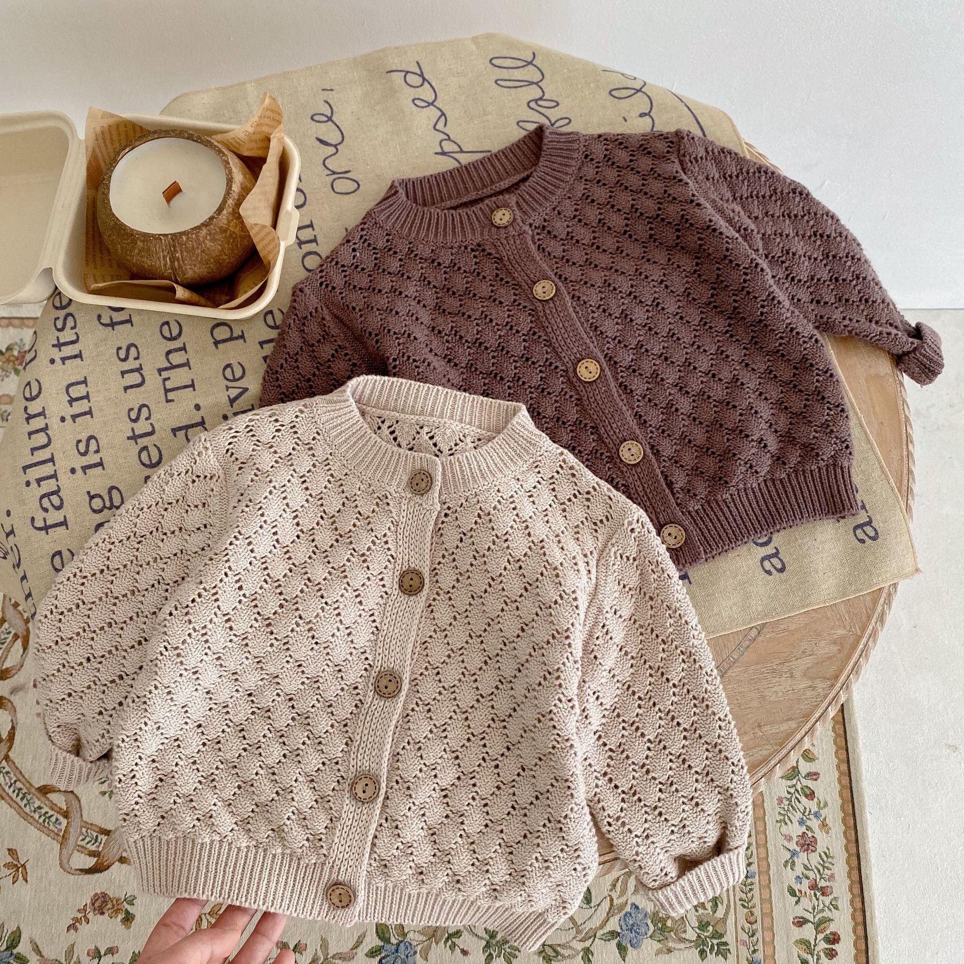 【BABY】ワンカラー透かし編みカーディガン CawaKomostore
