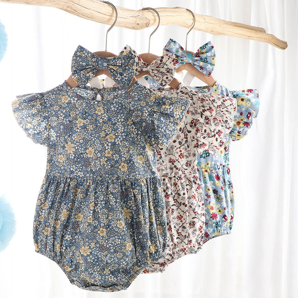 【BABY】ロンパース / 女の子 / 花柄🌸/ヘアバンド付き CawaKomostore