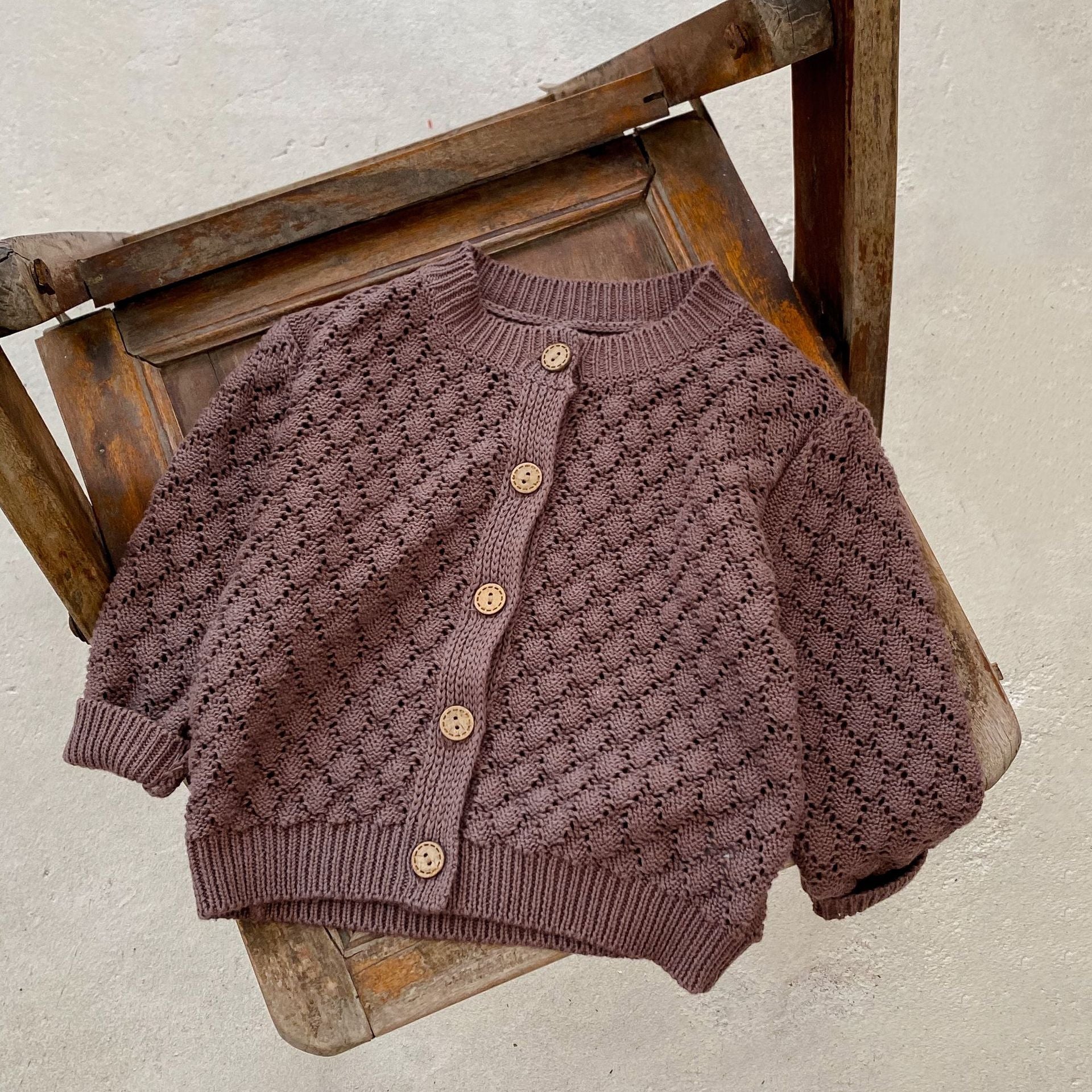 【BABY】ワンカラー透かし編みカーディガン CawaKomostore