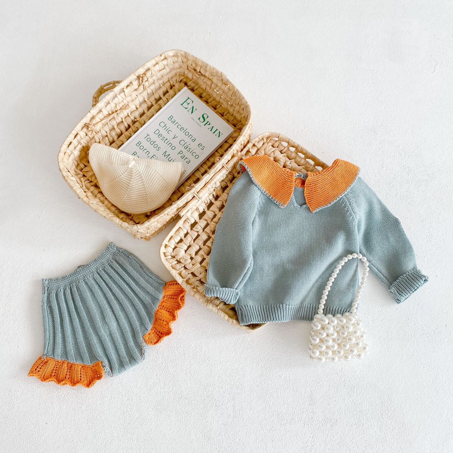 【BABY】フラワーニットセットアップ(ブルー) CawaKomostore