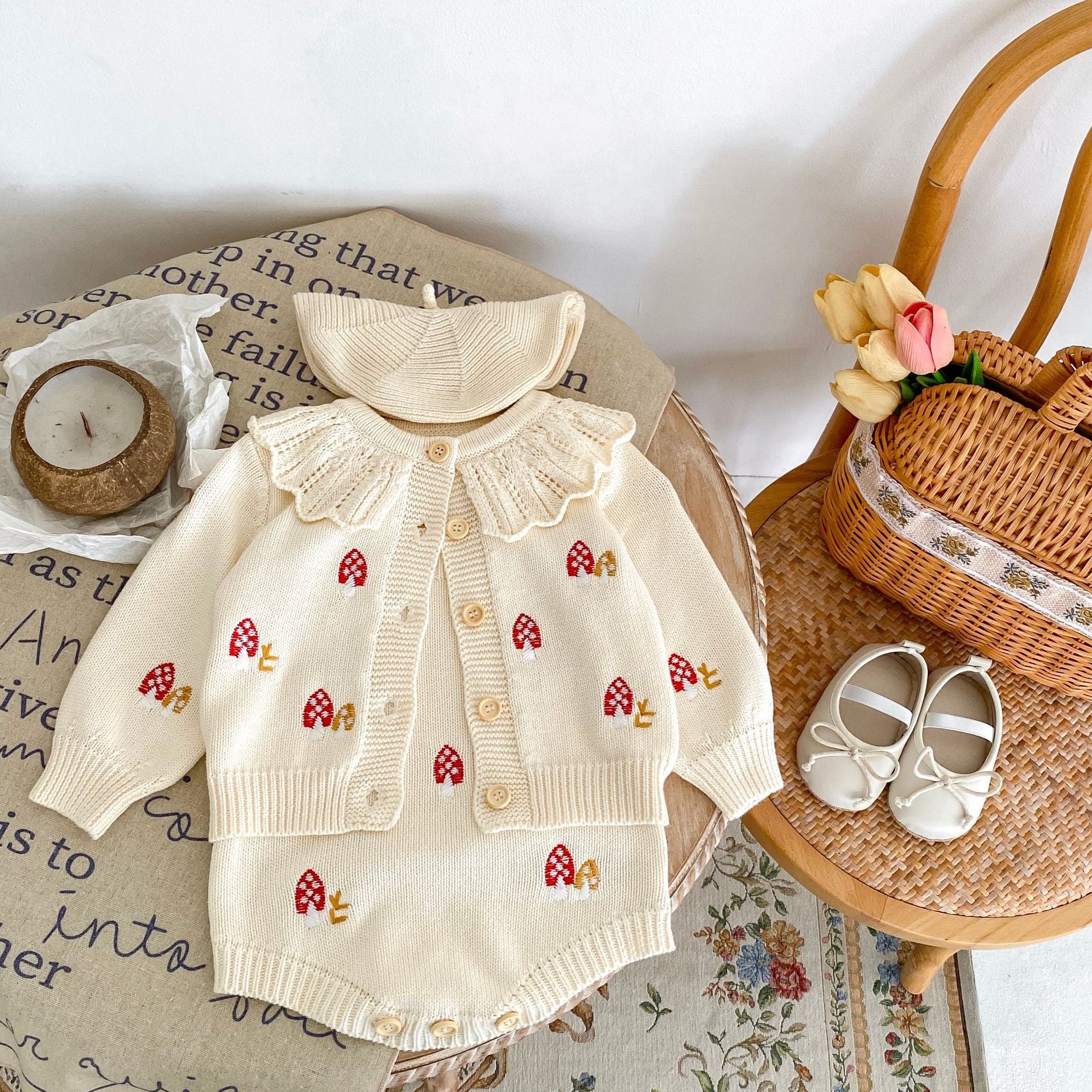 【BABY】 キノコ刺繡カーディガン/サロペット CawaKomostore