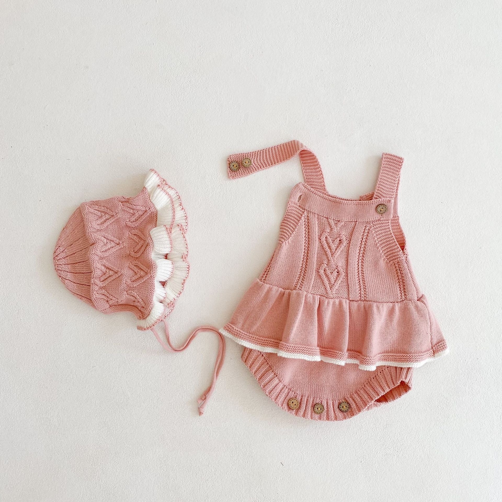 【BABY】バービーピンクハート編みサロペット (ボンネット別売り) CawaKomostore
