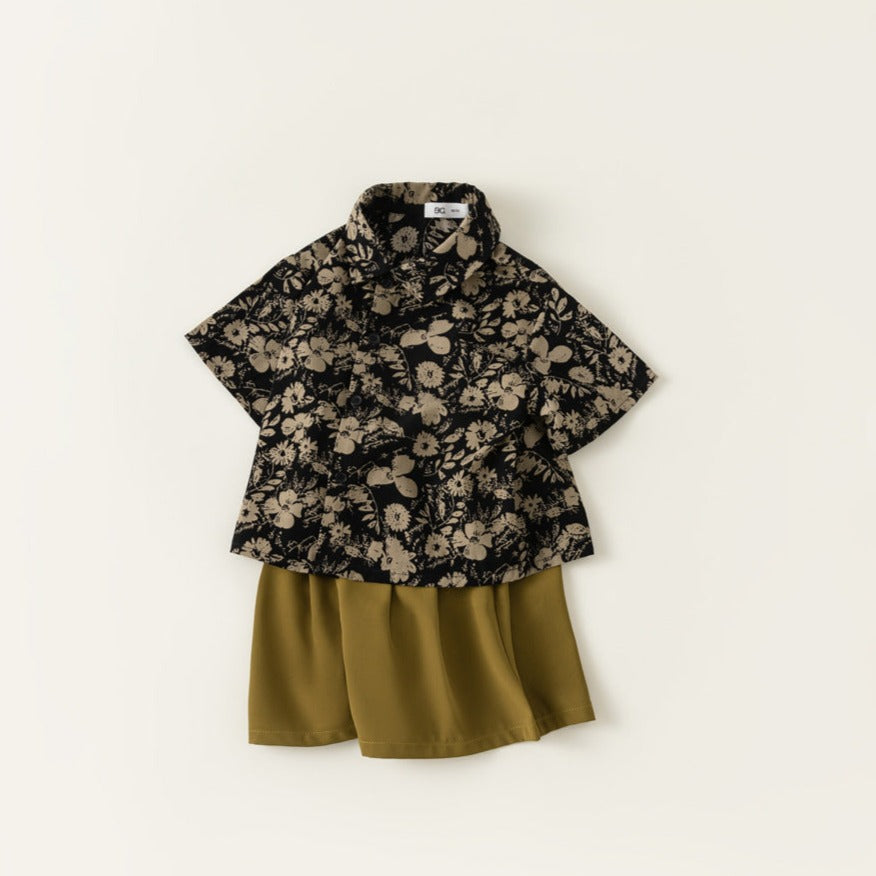 【BABY】レトロ花柄シャツ＆キュロットパンツセットアップ(半袖) CawaKomostore