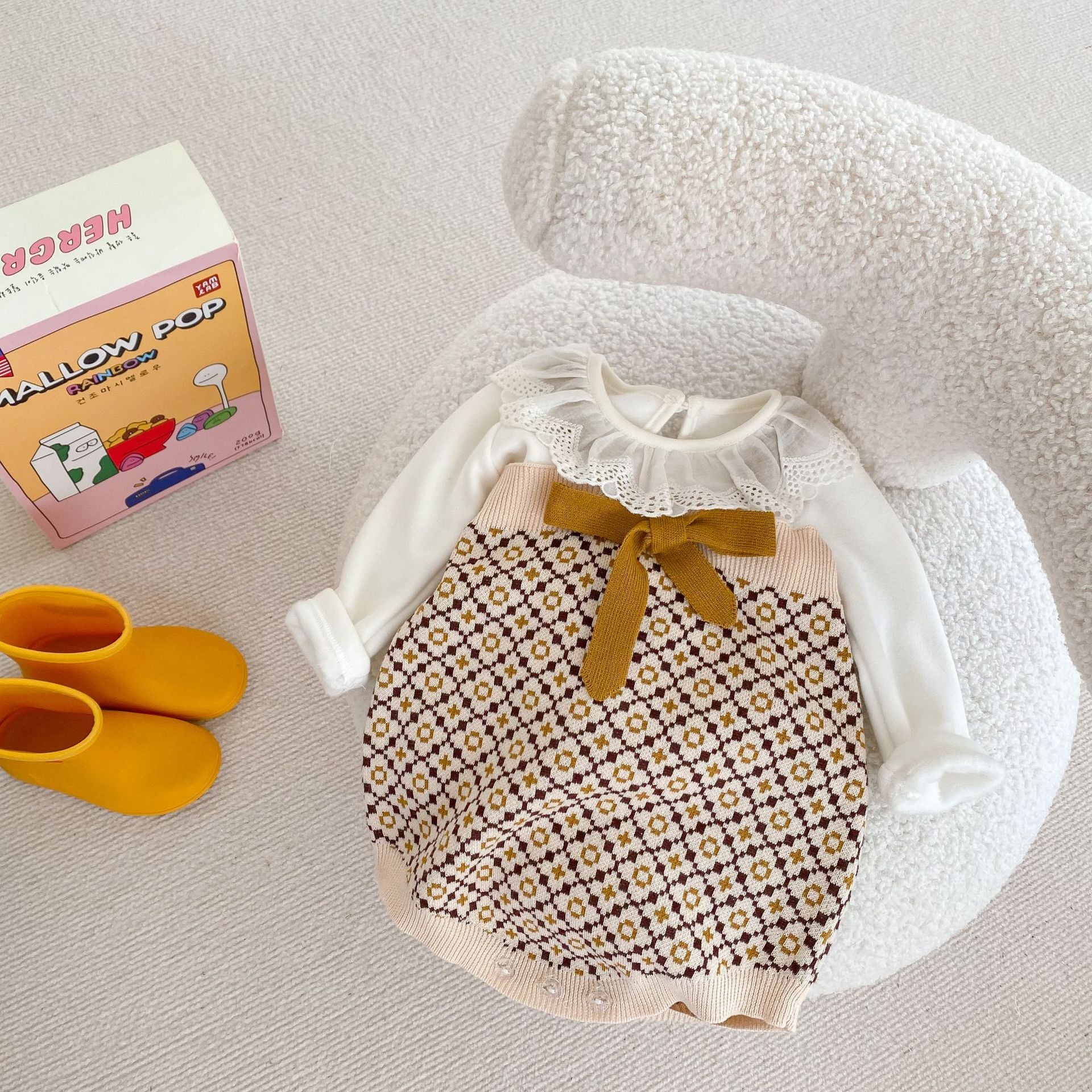 【BABY】からし色レトロニットサロペット CawaKomostore