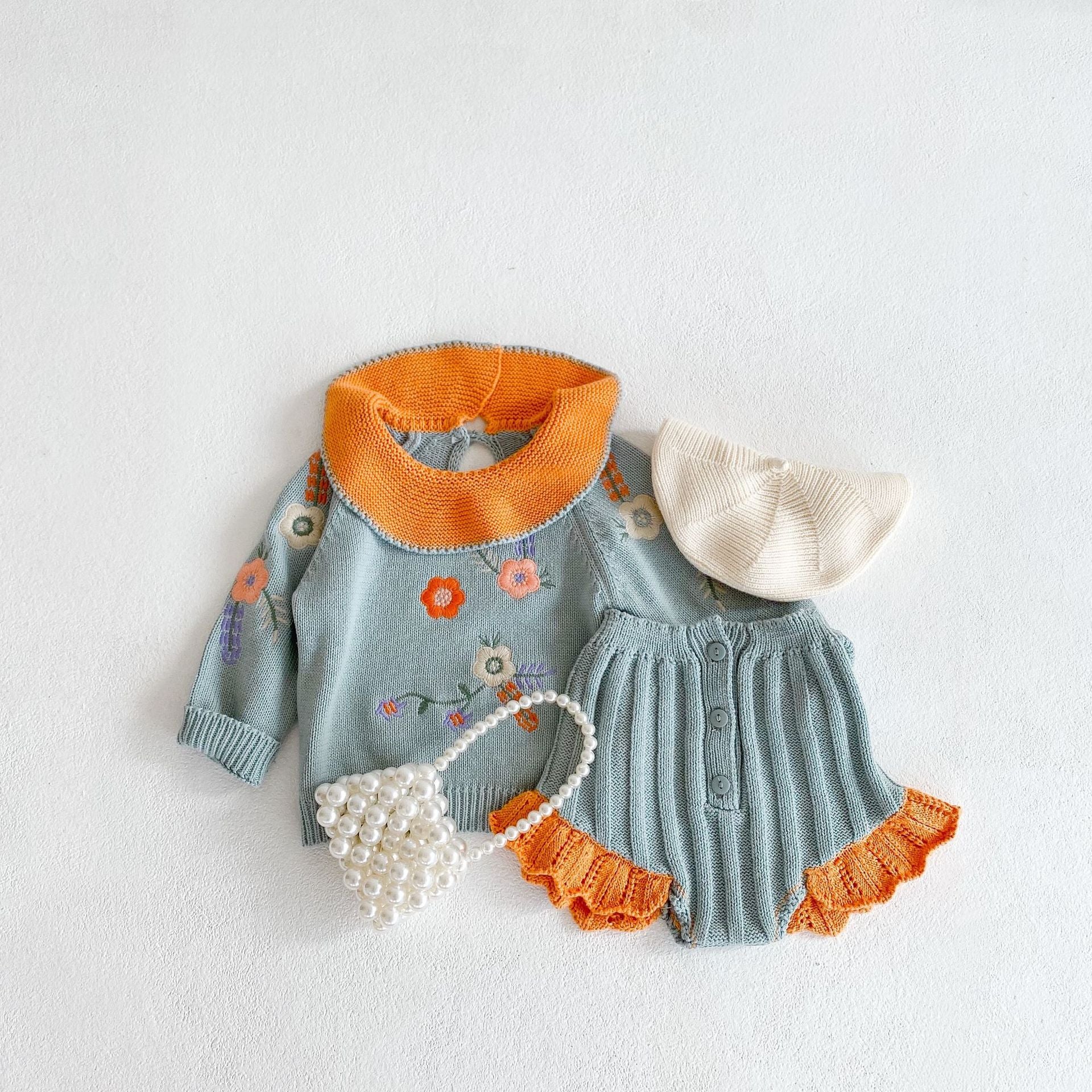 【BABY】フラワーニットセットアップ(ブルー) CawaKomostore