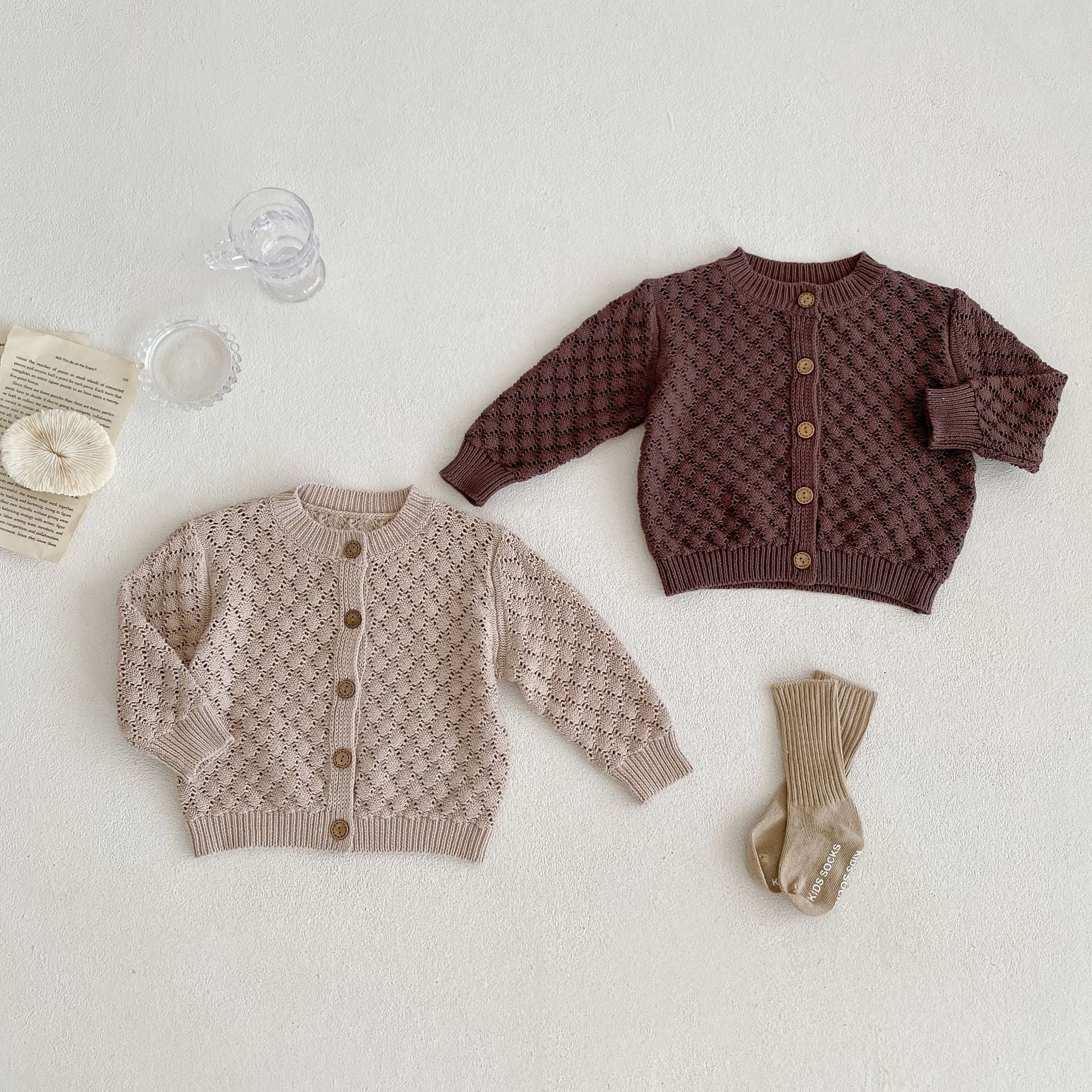 【BABY】ワンカラー透かし編みカーディガン CawaKomostore