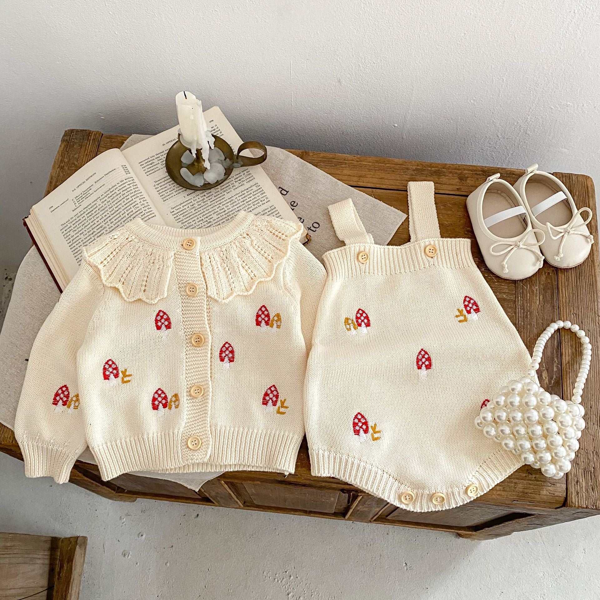 【BABY】 キノコ刺繡カーディガン/サロペット CawaKomostore