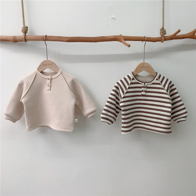 【BABY】ワッフルボーダー＆無地トップス(裏起毛) CawaKomostore