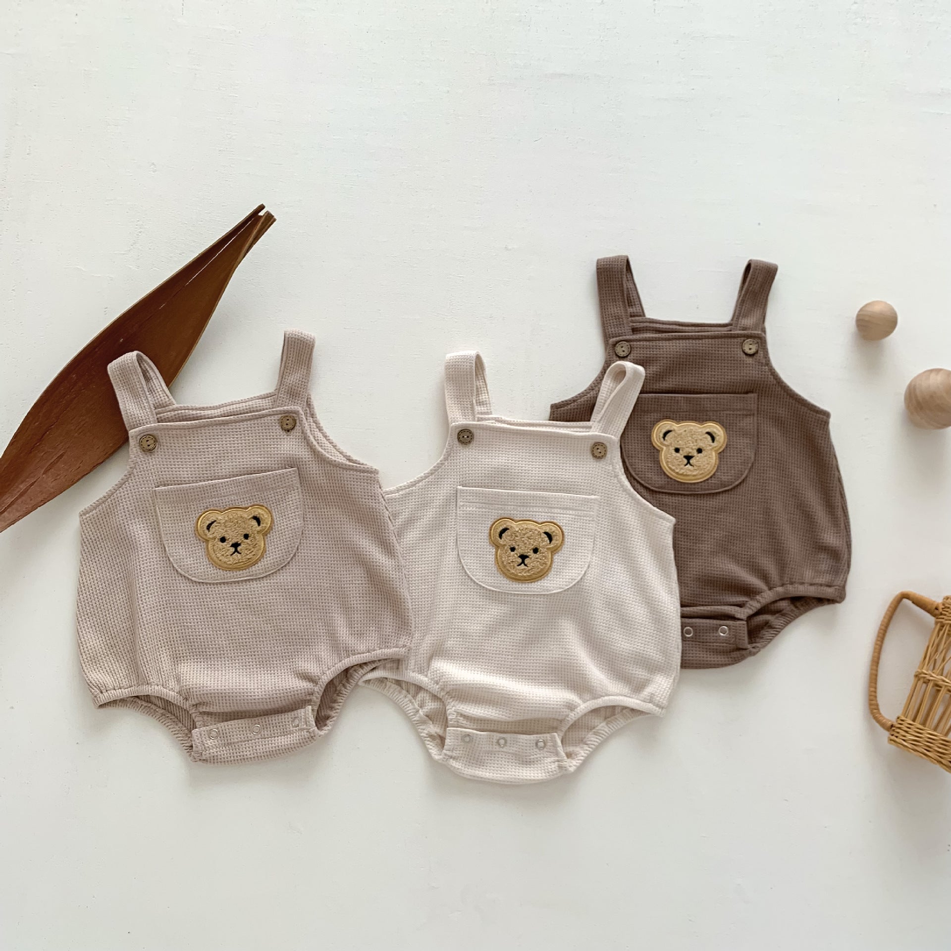 【BABY】モコくまさんポケットワッフルサロペット CawaKomostore
