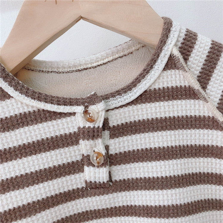 【BABY】ワッフルボーダー＆無地トップス(裏起毛) CawaKomostore