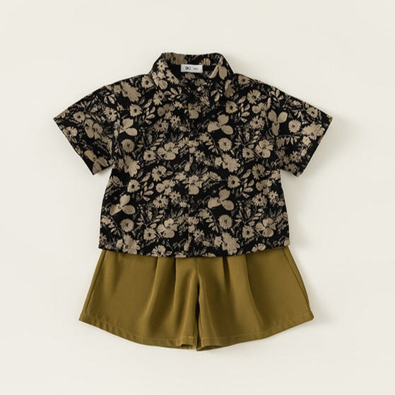 【BABY】レトロ花柄シャツ＆キュロットパンツセットアップ(半袖) CawaKomostore
