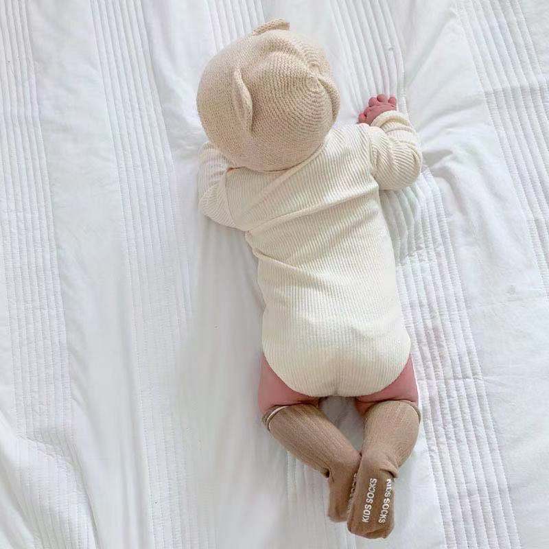 【BABY】モコくまさんホワイトリブロンパース CawaKomostore
