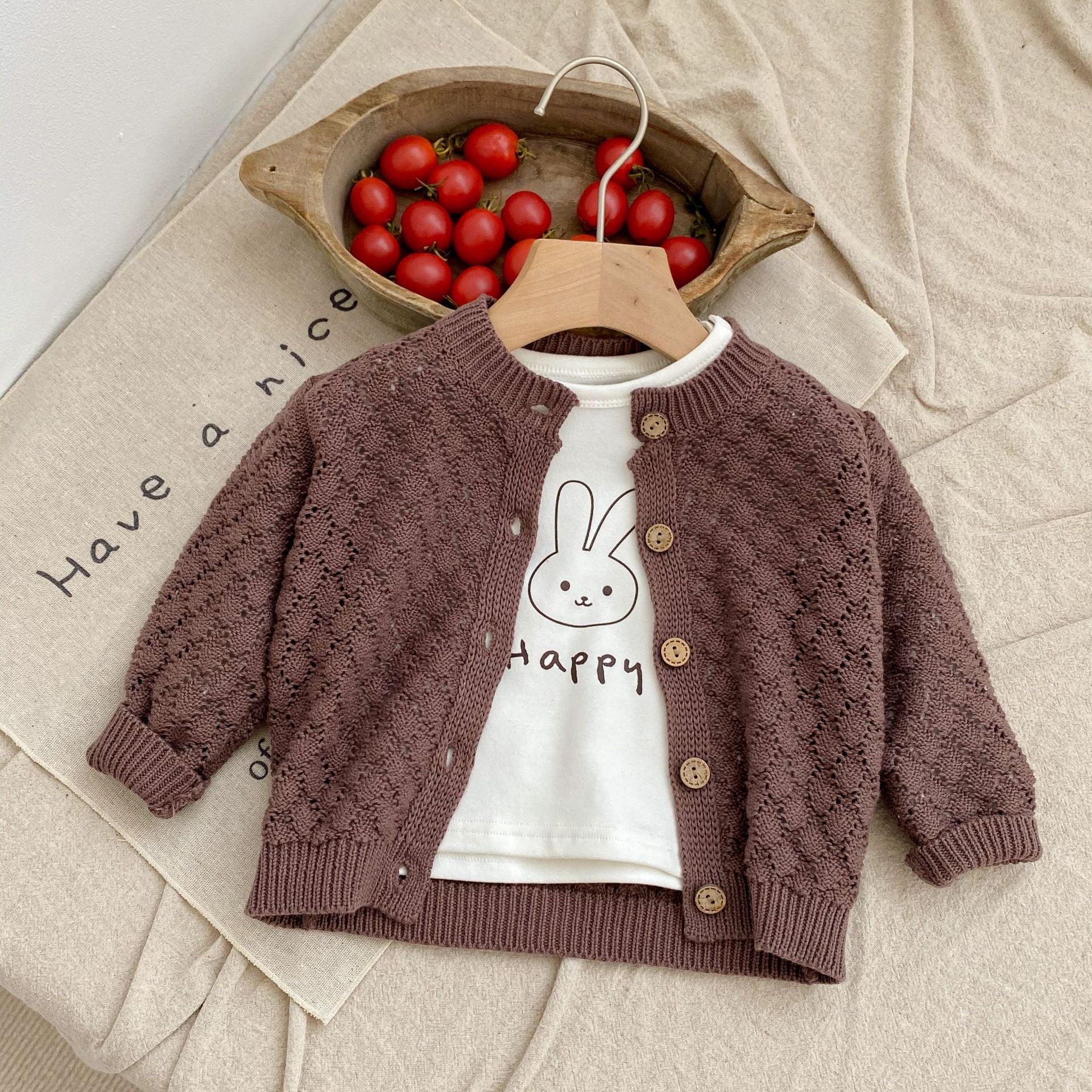 【BABY】ワンカラー透かし編みカーディガン CawaKomostore