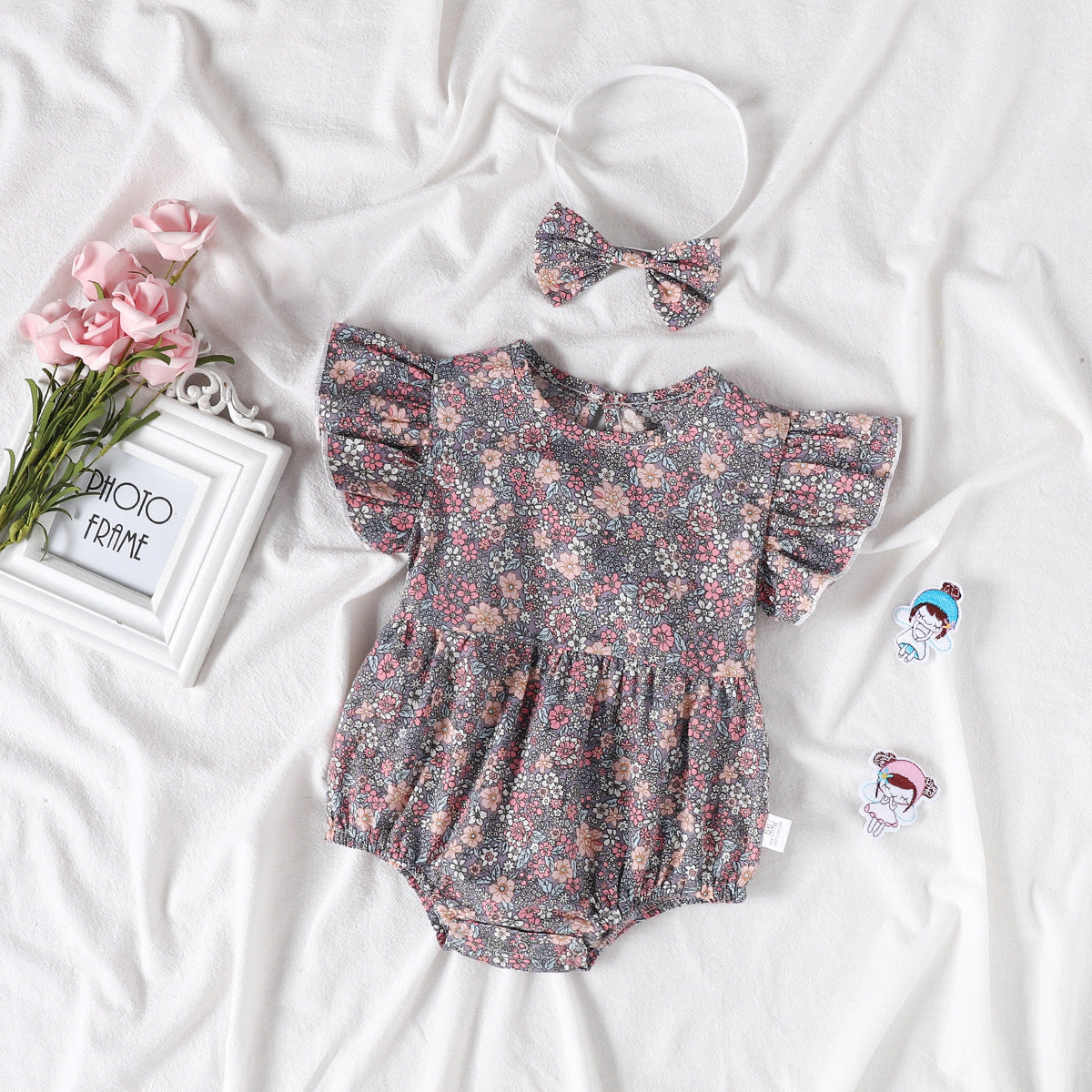 【BABY】ロンパース / 女の子 / 花柄🌸/ヘアバンド付き CawaKomostore
