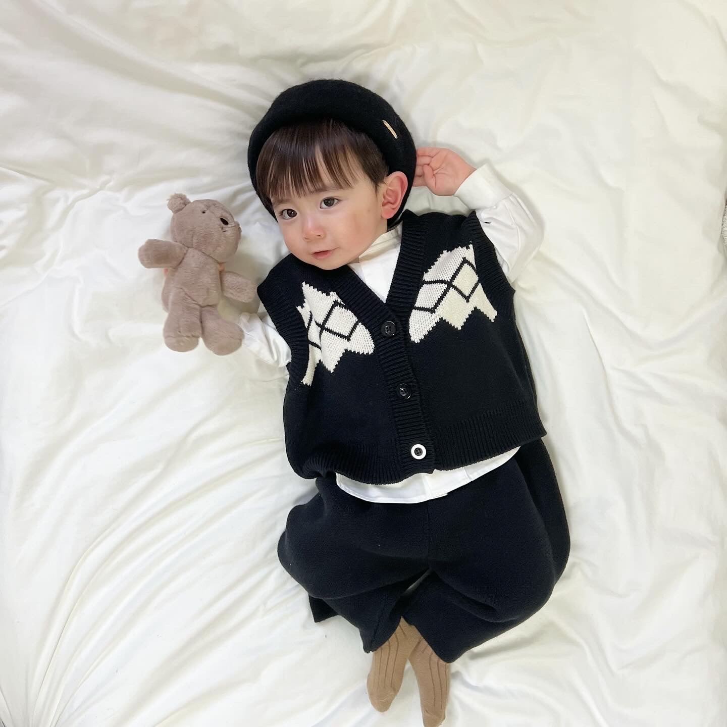 【BABY】ジャガードブラックニット セットアップ CawaKomostore