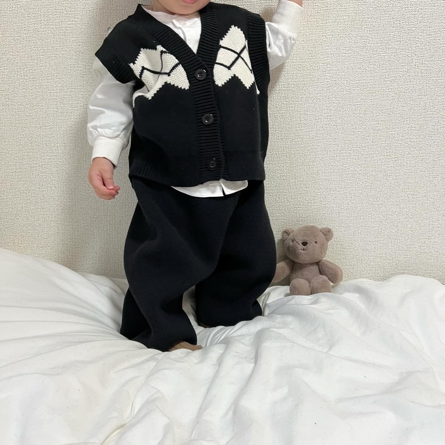 【BABY】ジャガードブラックニット セットアップ CawaKomostore