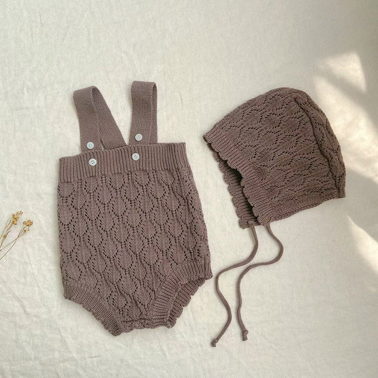 【BABY】かぎ編みニット サロペット (ボンネットセット） CawaKomostore