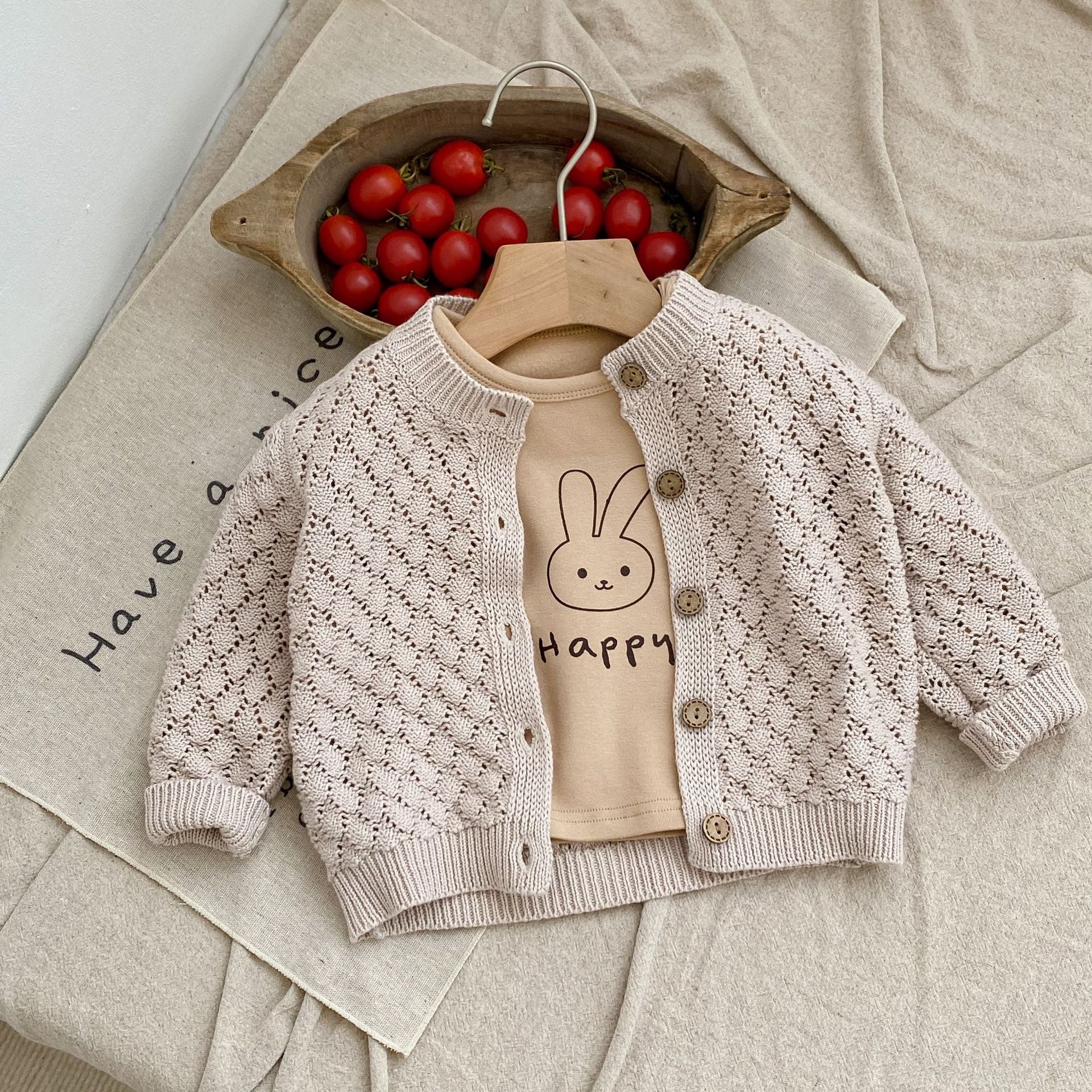 【BABY】ワンカラー透かし編みカーディガン CawaKomostore