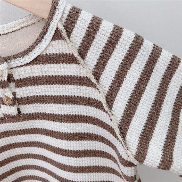 【BABY】ワッフルボーダー＆無地トップス(裏起毛) CawaKomostore