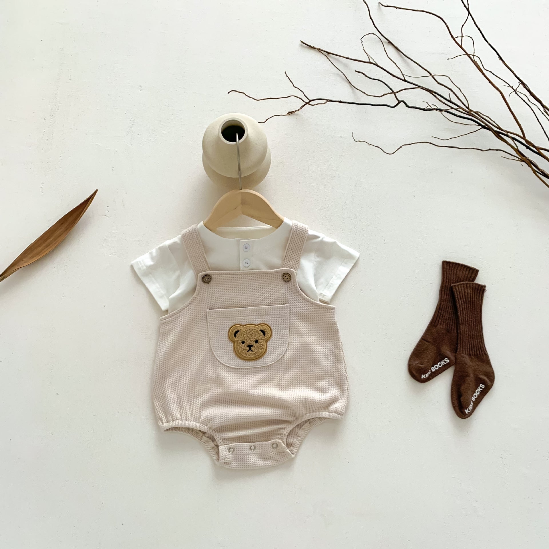 【BABY】モコくまさんポケットワッフルサロペット CawaKomostore