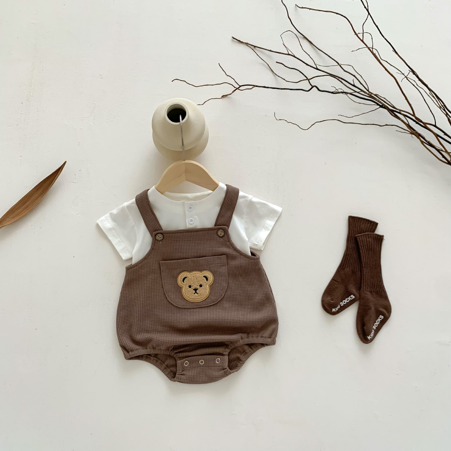 【BABY】モコくまさんポケットワッフルサロペット CawaKomostore
