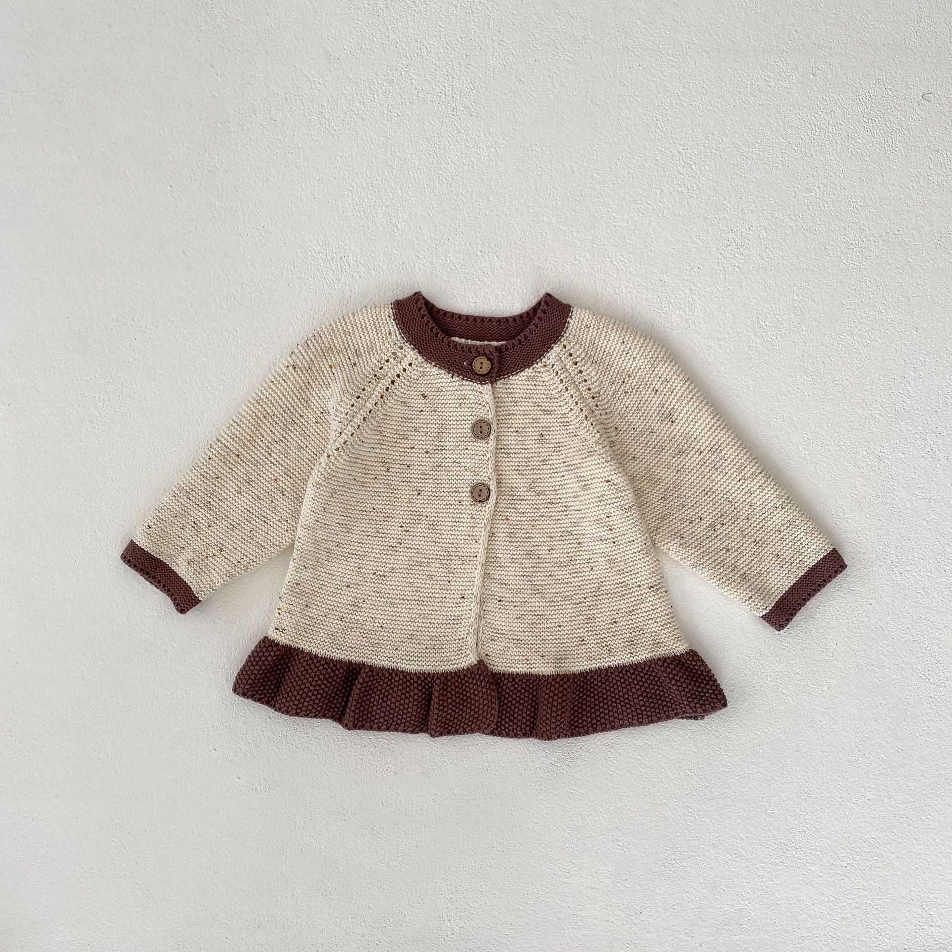 【BABY】バイカラーフリルカーディガン / ブラウンパンツ CawaKomostore