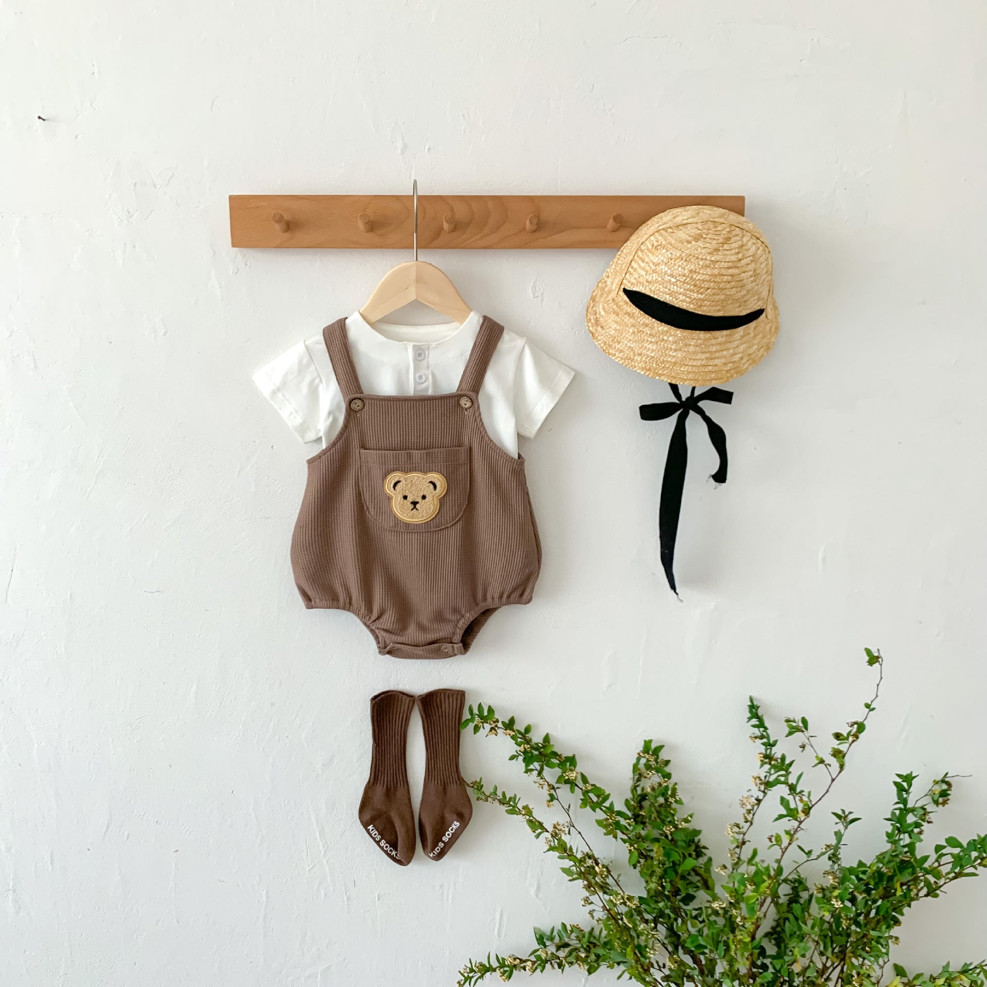 【BABY】モコくまさんポケットワッフルサロペット CawaKomostore