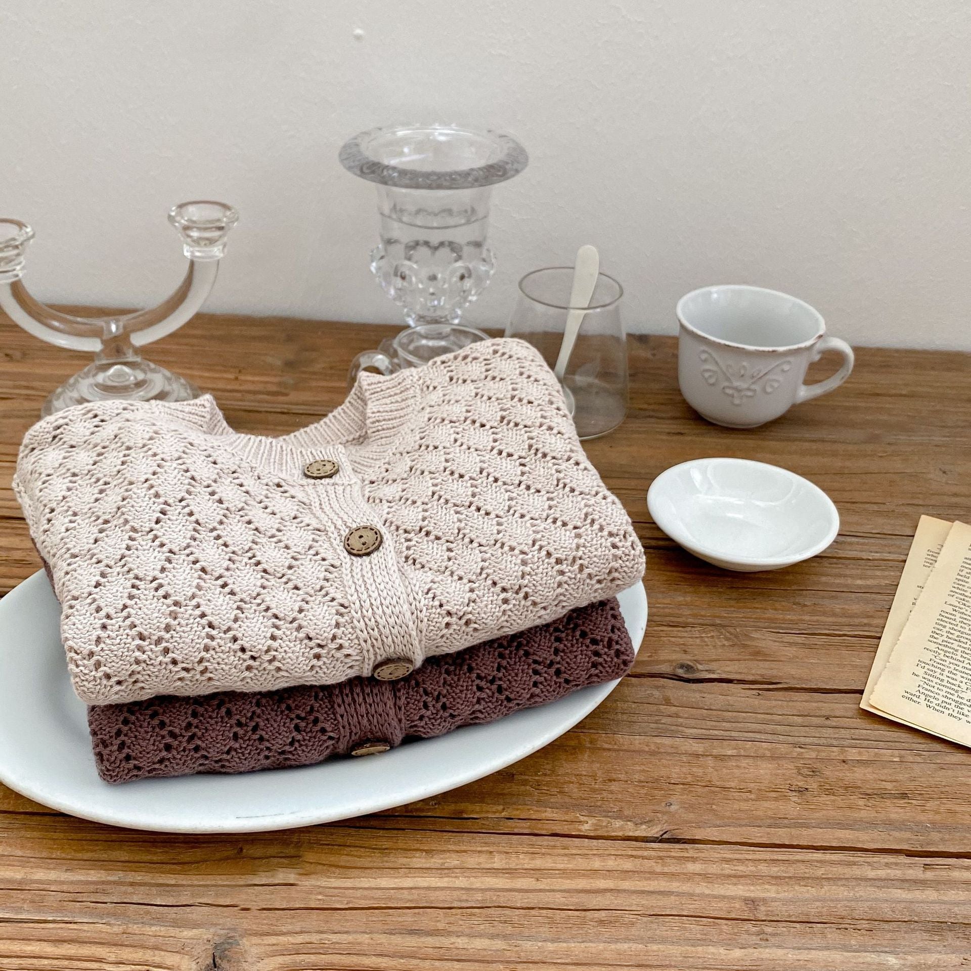 【BABY】ワンカラー透かし編みカーディガン CawaKomostore