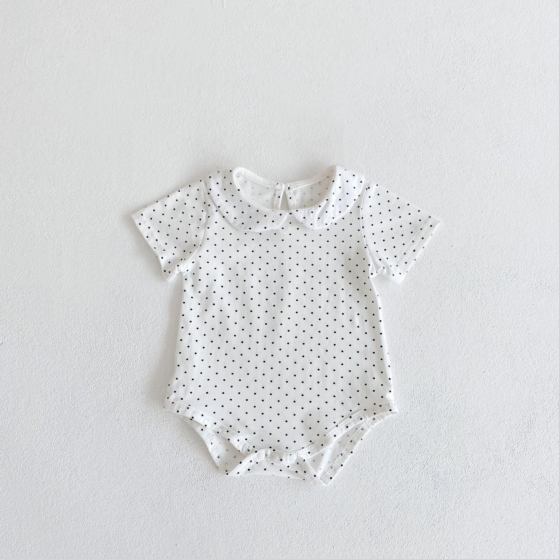 【BABY】綿生地ドット＆ワンカラーホワイトロンパース CawaKomostore