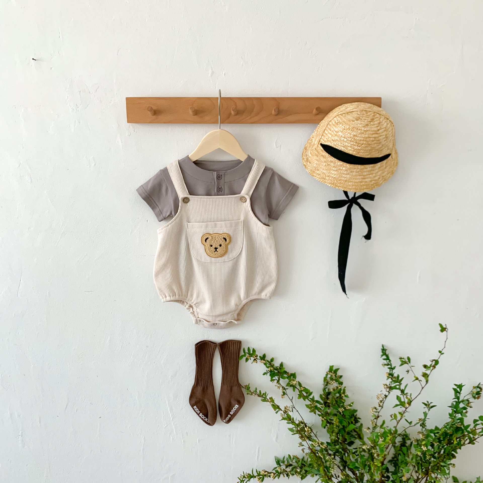 【BABY】モコくまさんポケットワッフルサロペット CawaKomostore
