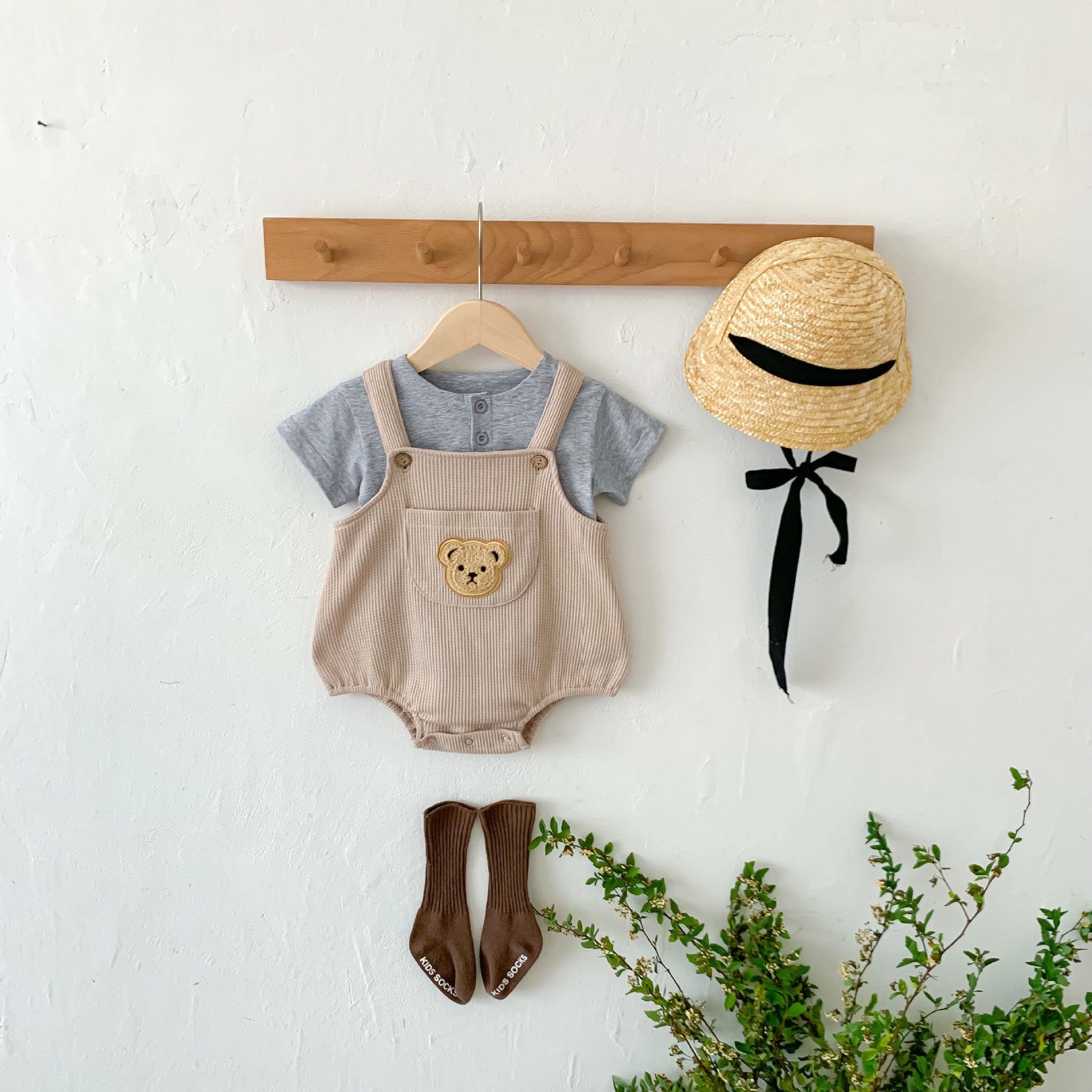 【BABY】モコくまさんポケットワッフルサロペット CawaKomostore