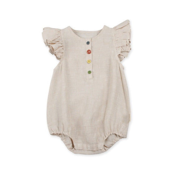 【BABY】カラーボタンフリルロンパース CawaKomostore
