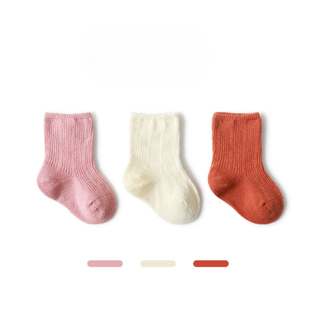 【BABY】3pcsシンプルクルーソックス (組み合わせ6種類) CawaKomostore