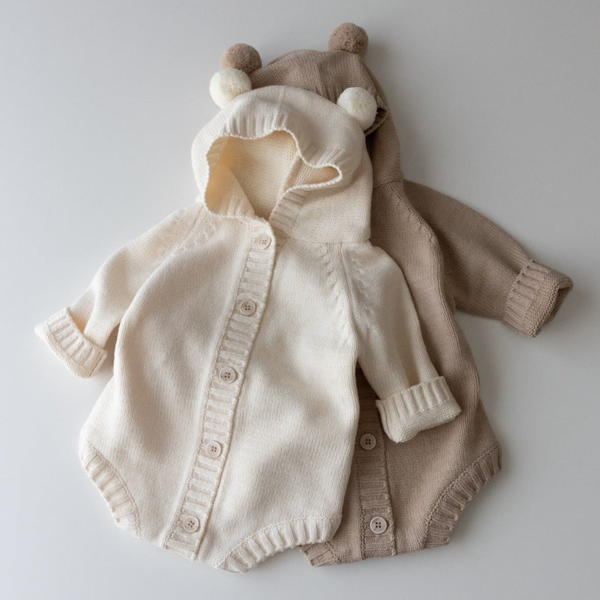 【BABY】くま耳ニットフード付きロンパース CawaKomostore