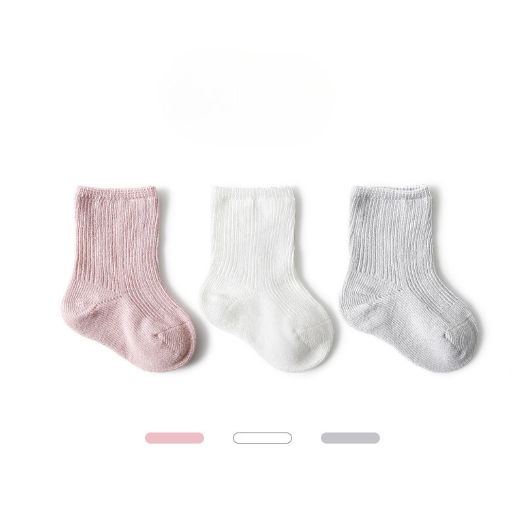 【BABY】3pcsシンプルクルーソックス (組み合わせ6種類) CawaKomostore