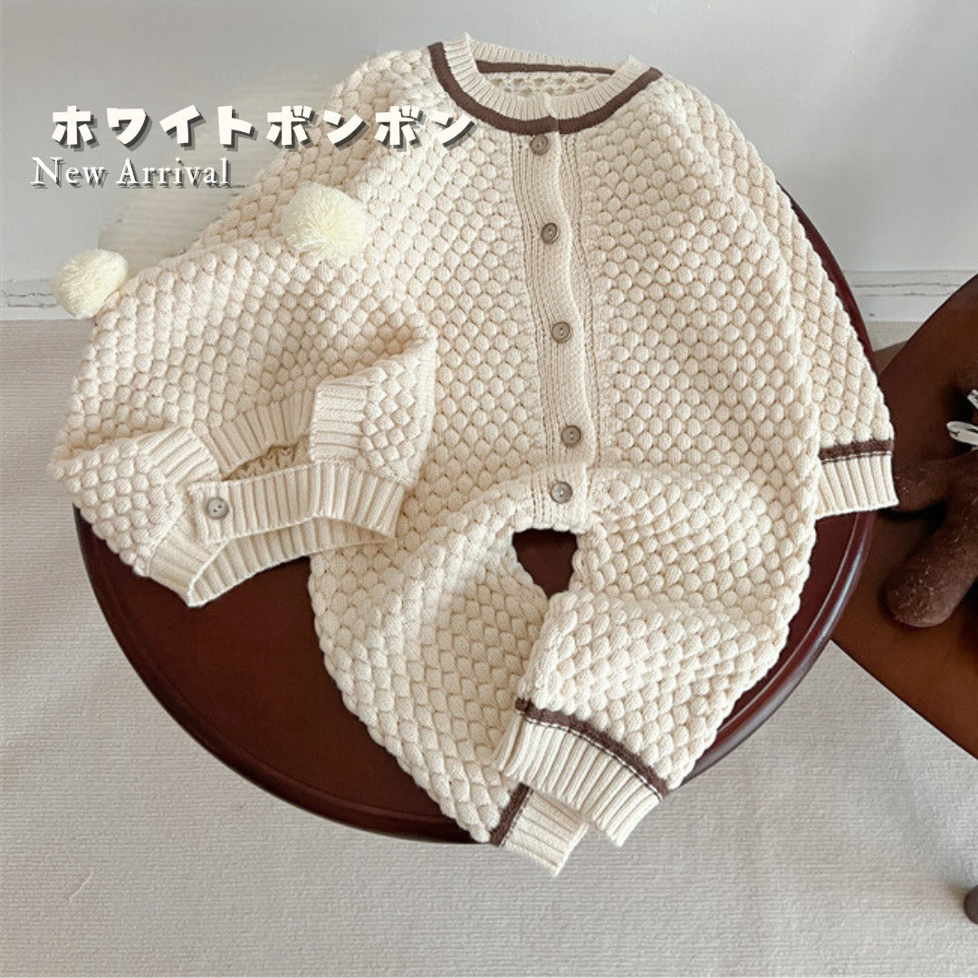 【BABY】ニットボンボンカバーオール(ボンネット付き) CawaKomostore