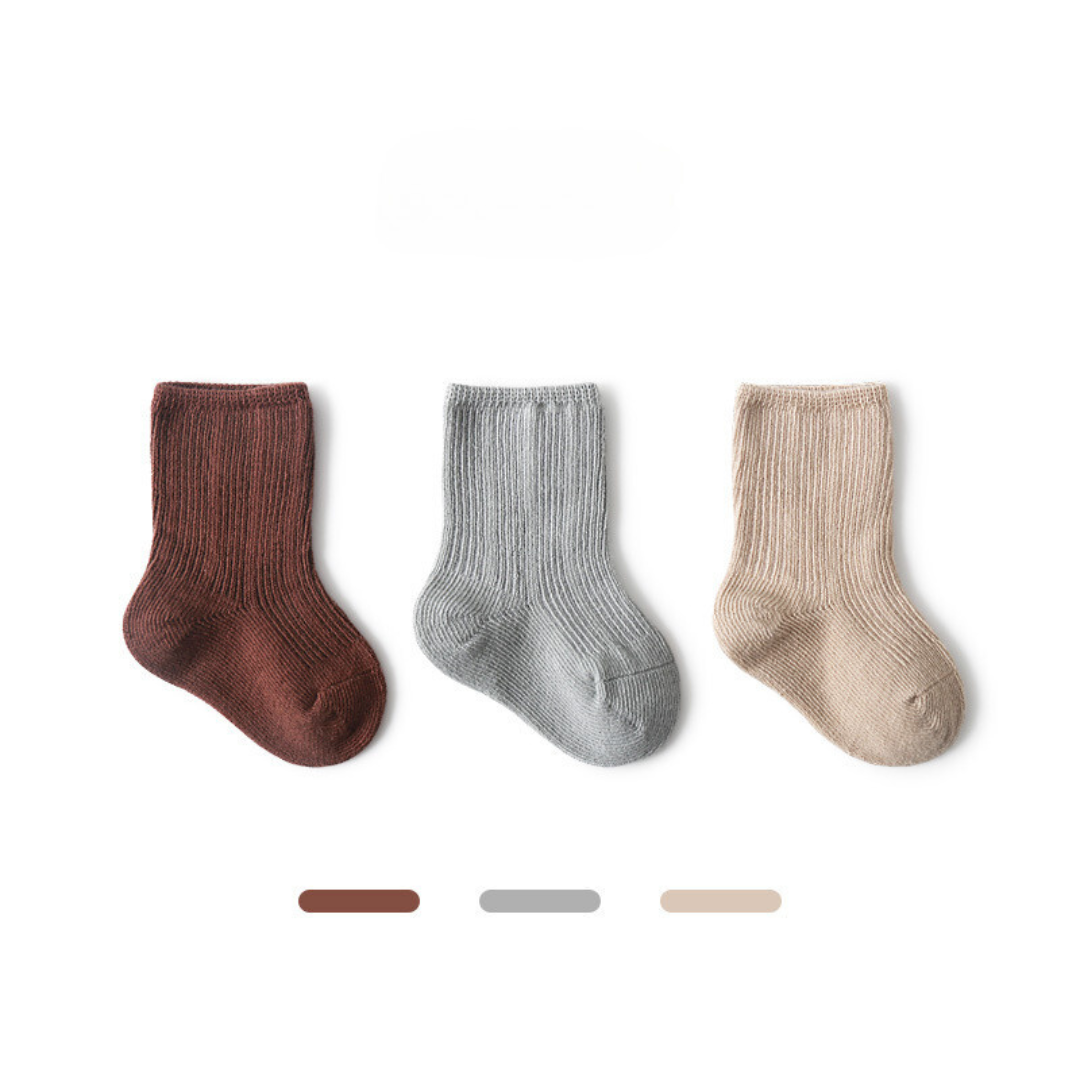 【BABY】3pcsシンプルクルーソックス (組み合わせ6種類) CawaKomostore