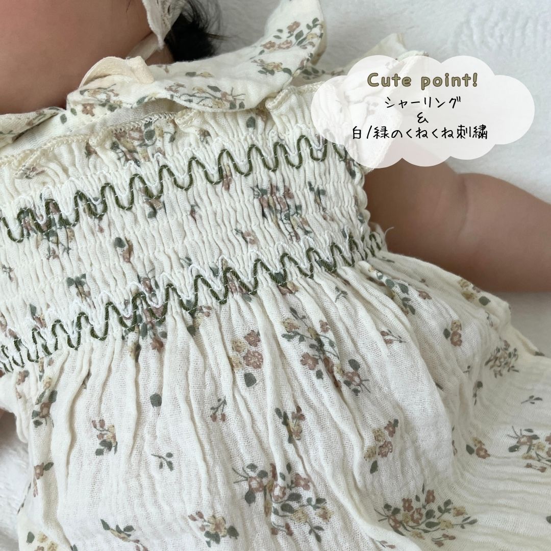 【BABY】ショルダーフリルシャーリングフローラルロンパース CawaKomostore