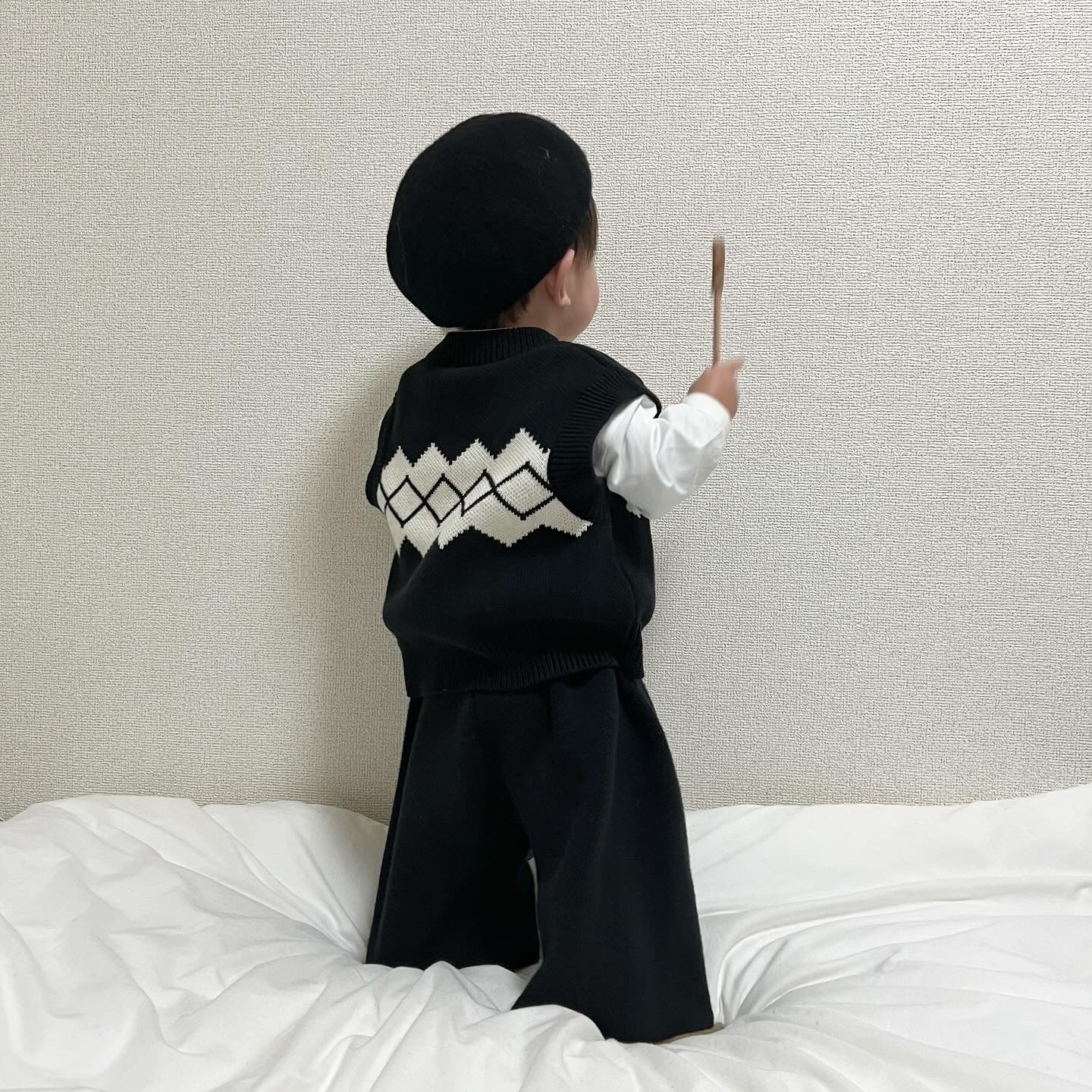 【BABY】ジャガードブラックニット セットアップ CawaKomostore