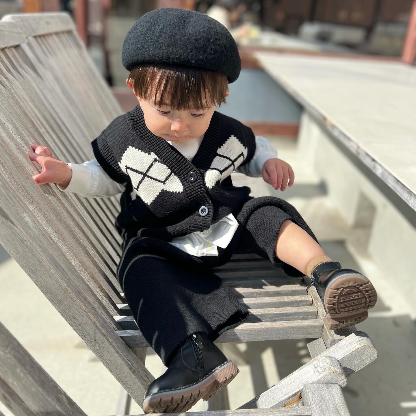 【BABY】ジャガードブラックニット セットアップ CawaKomostore