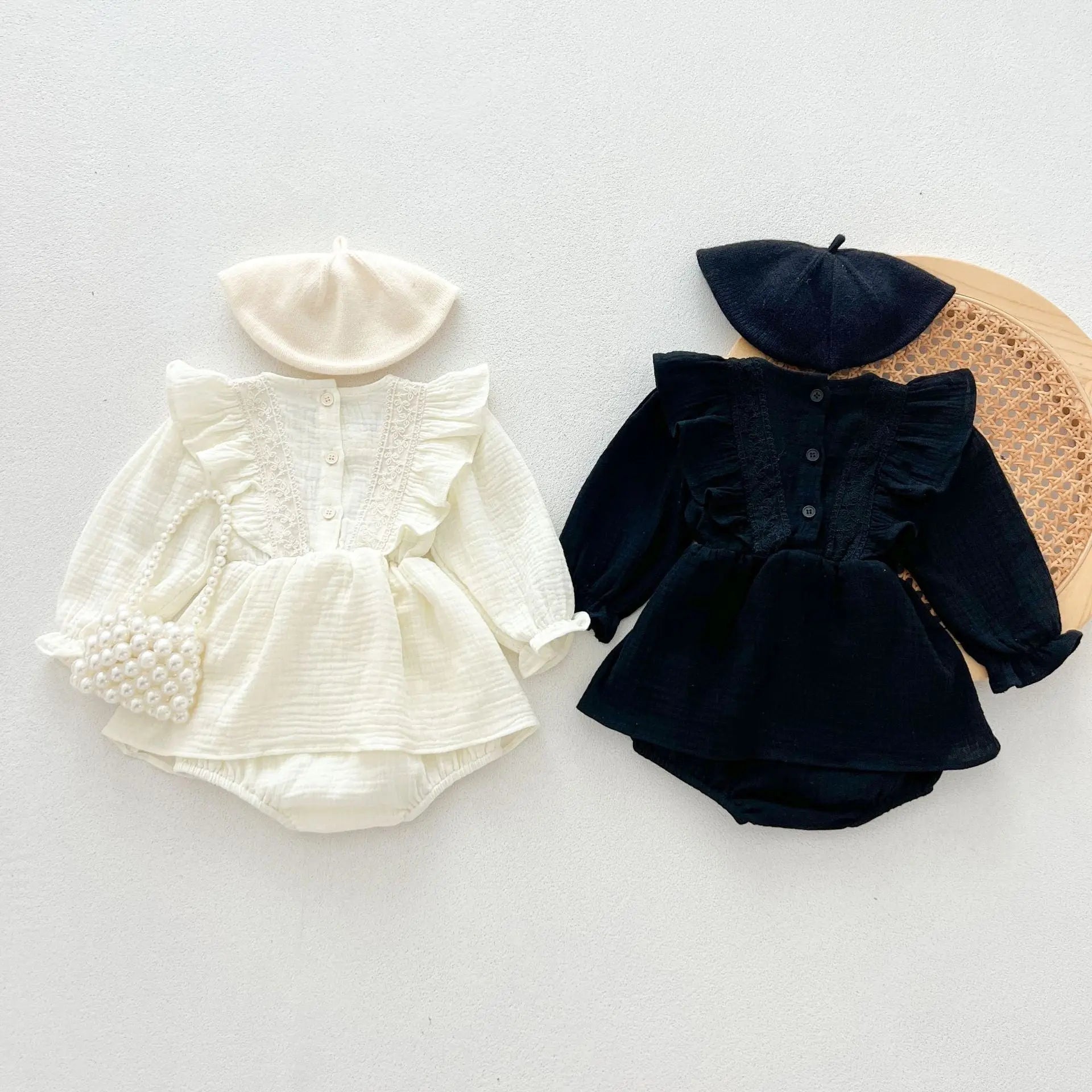 【BABY】モノトーンカラーリネンスカートロンパース - CawaKomostore