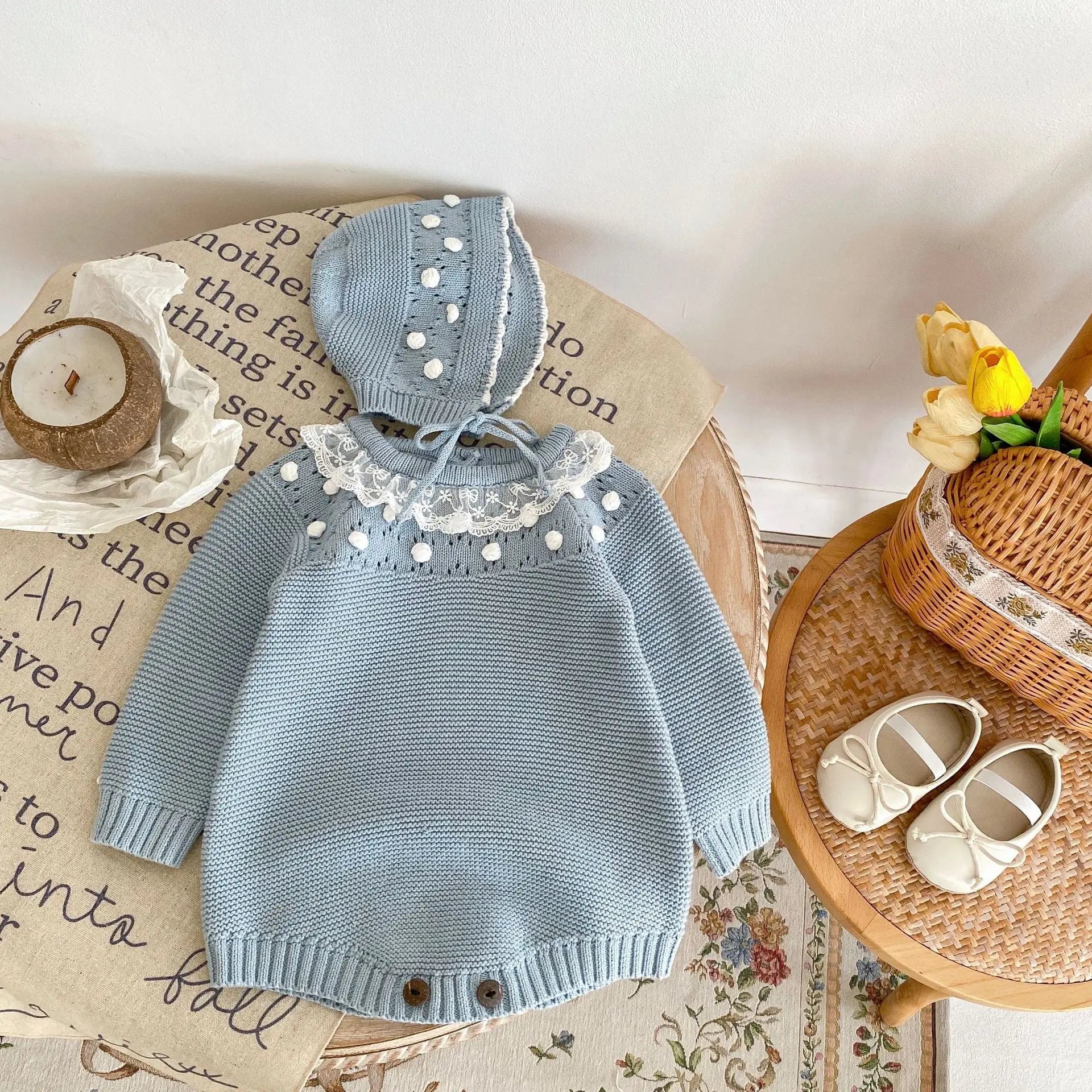 【BABY】ポンポンニットロンパース帽子付き - CawaKomostore