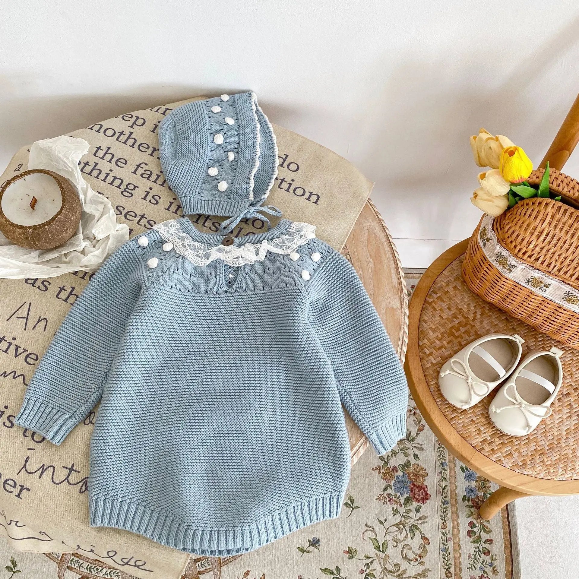 【BABY】ポンポンニットロンパース帽子付き - CawaKomostore