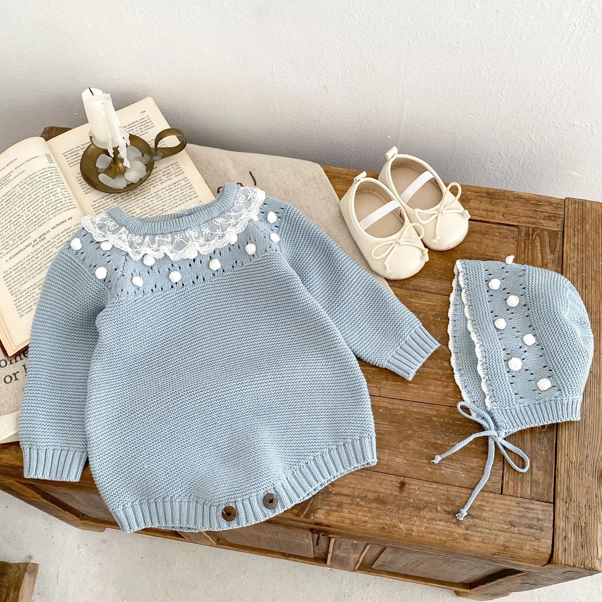 【BABY】ポンポンニットロンパース帽子付き - CawaKomostore