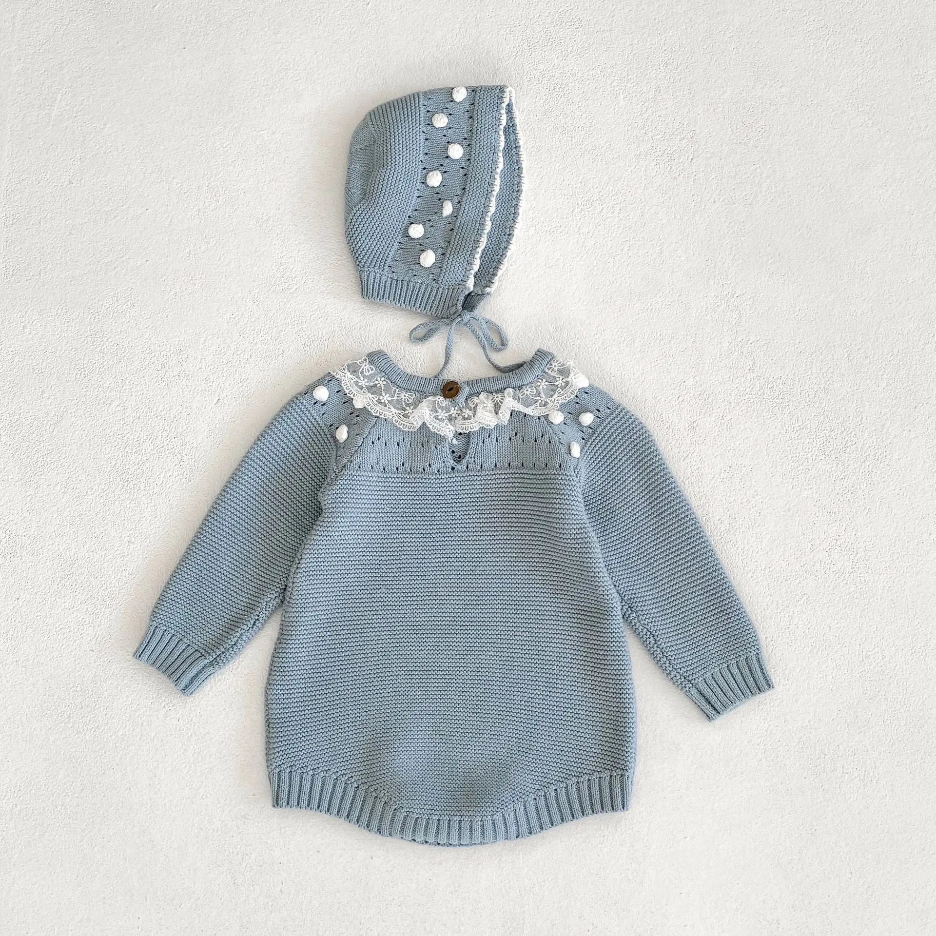 【BABY】ポンポンニットロンパース帽子付き - CawaKomostore