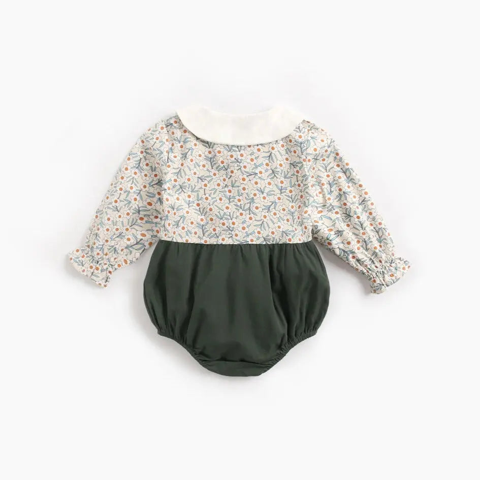 【BABY】丸襟花柄ブラウス&カーキ色ブルマのロンパース CawaKomostore