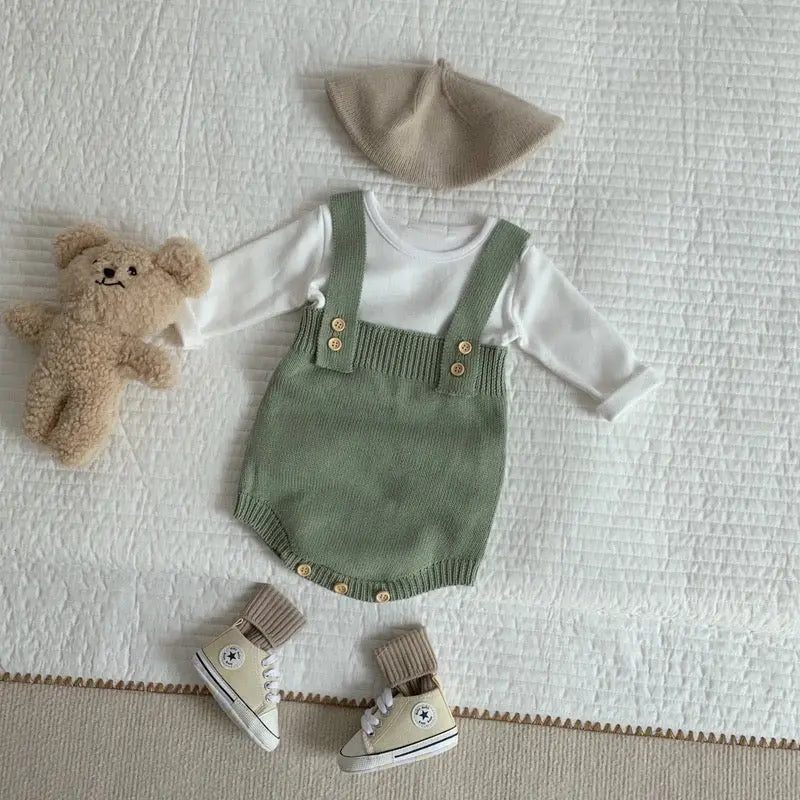 【BABY】ワンカラー ニットサロペットロンパース CawaKomostore