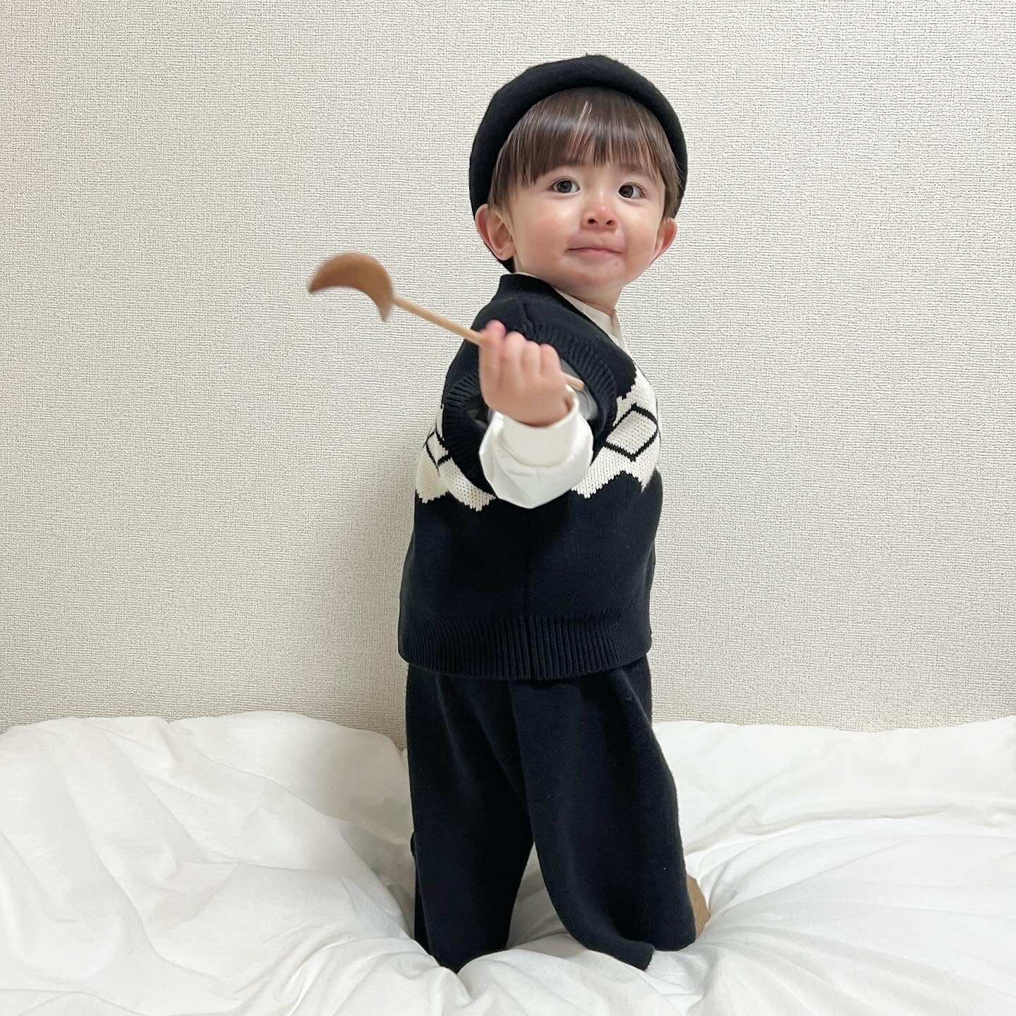 【BABY】ジャガードブラックニット セットアップ CawaKomostore