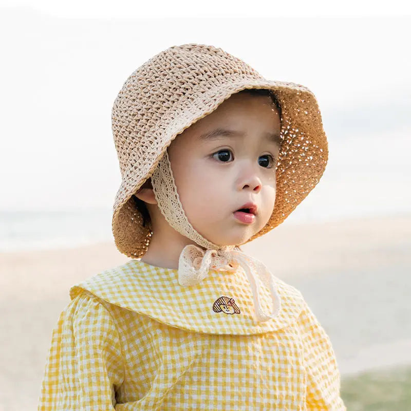 【帽子】かわいいレースの紐付き麦わら帽子 CawaKomostore